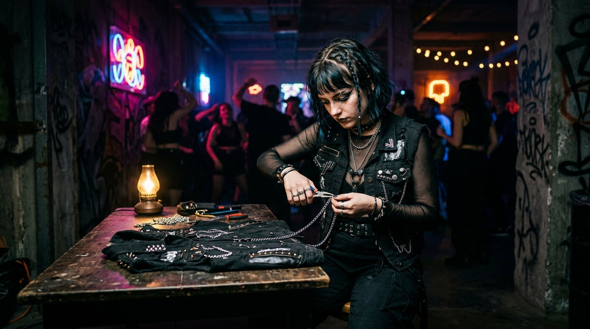Selbstgemachtes Rave Outfit mit Ketten und Accessoires