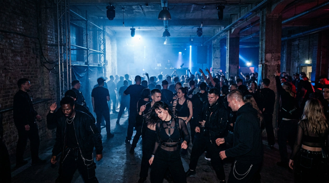 Dunkler Hamburger Techno-Club mit tanzender Menge