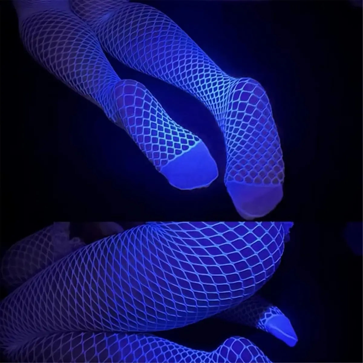RaveGlow Neonblaue Netzstrumpfhosen