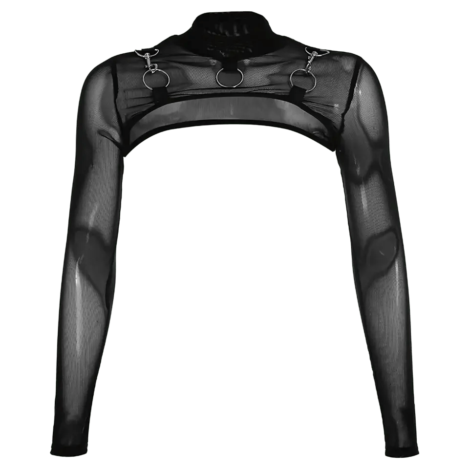Schwarzer Hauch von Eleganz, transparentes Top mit Ringen, Techno-Stil