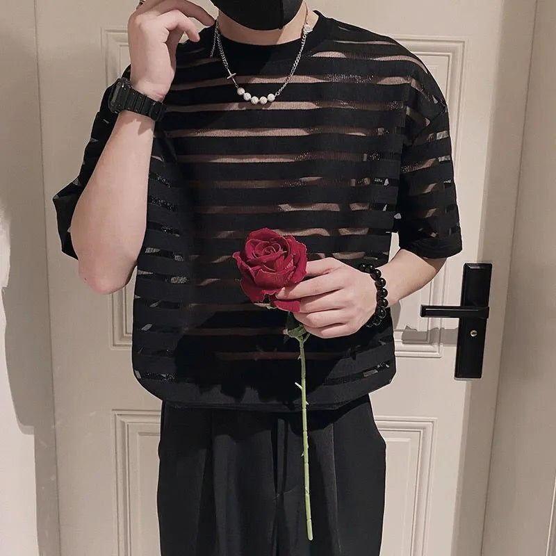 Shadow Veil Herren Shirt mit Transparenten Streifen