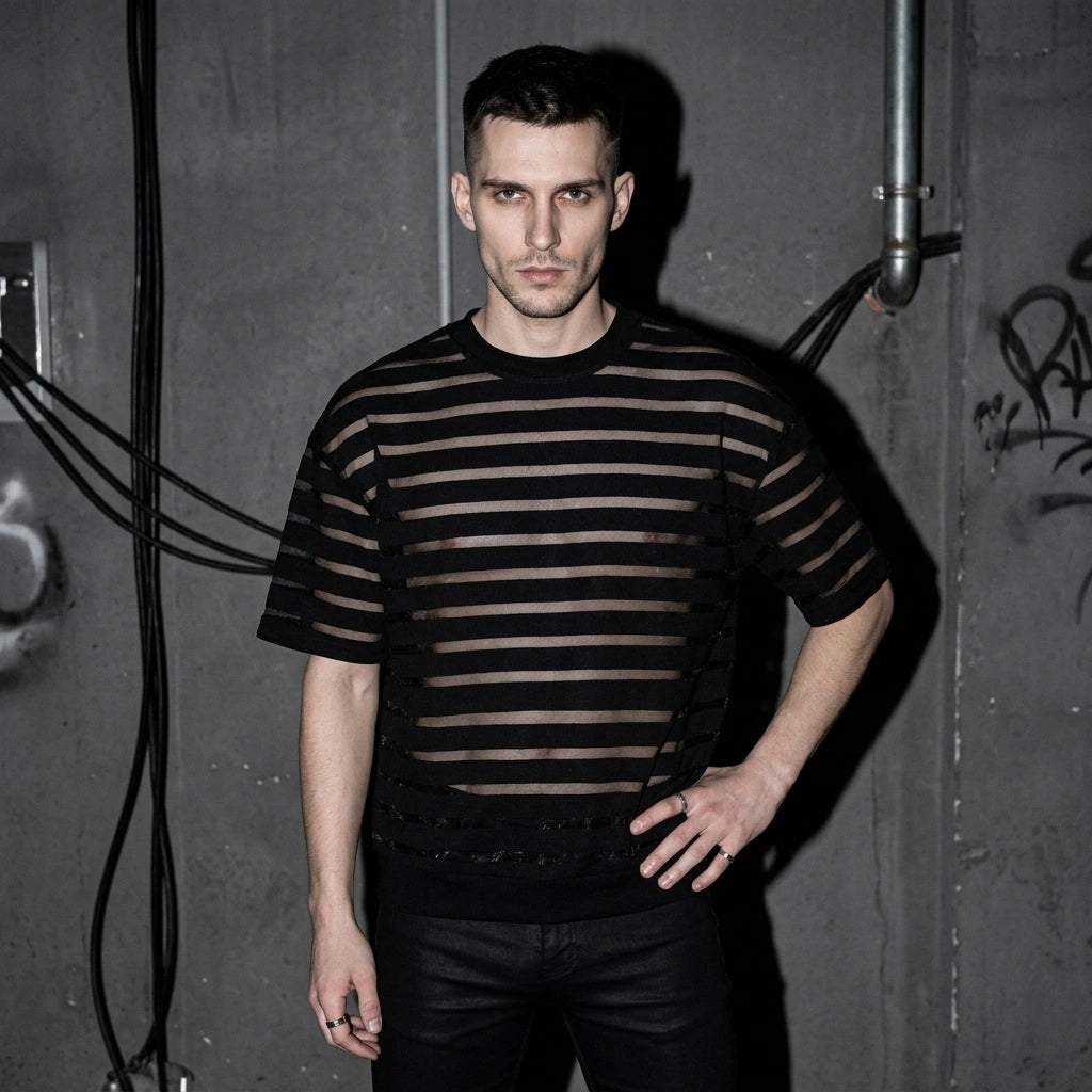 Shadow Veil Herren Shirt mit Transparenten Streifen - Frontansicht | Techno Essentials
