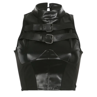 Hardwear Buckle Top, zwart kunstleer, productfoto zonder model, techno rave fashion