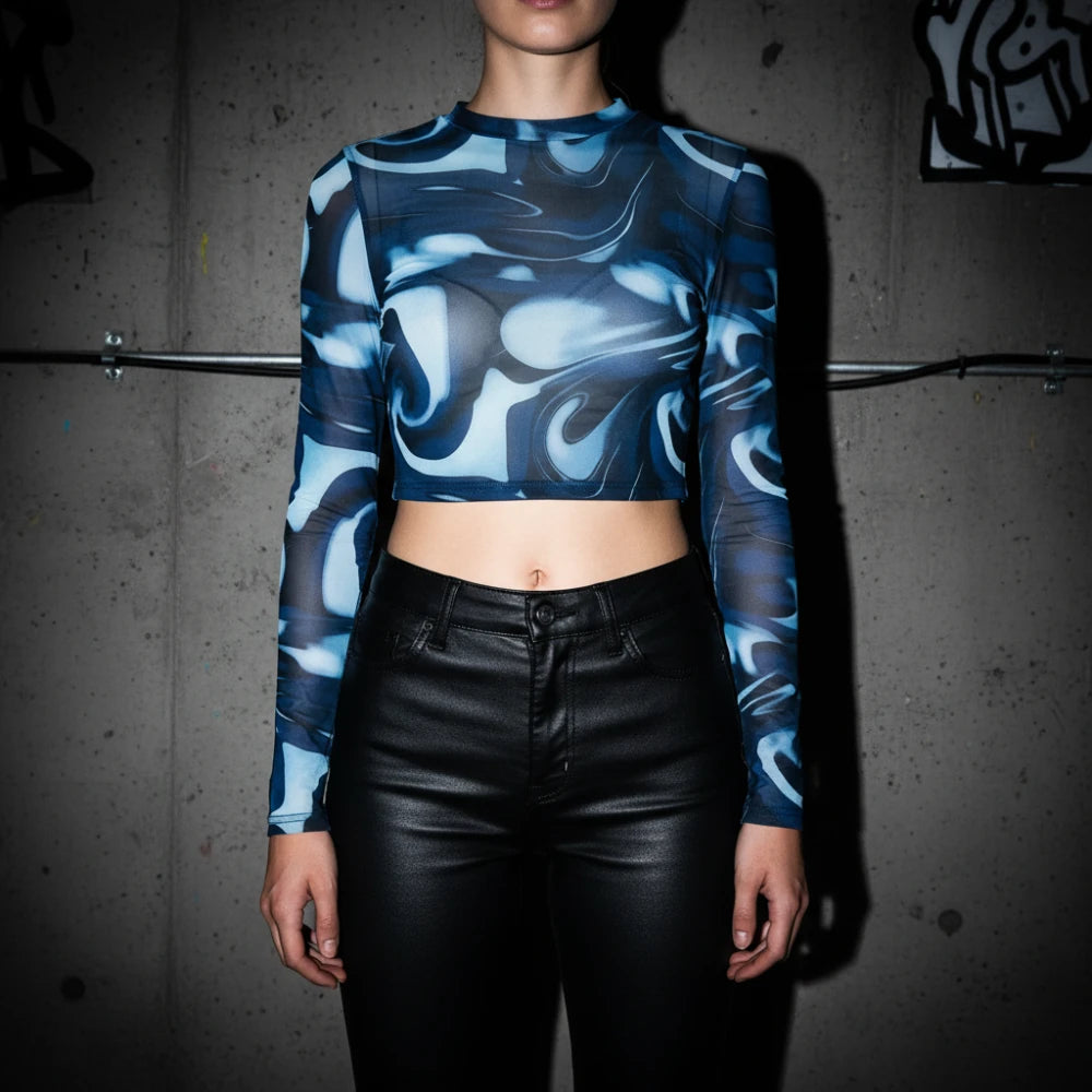 Midnight Waves Mesh Crop Lange Mouw