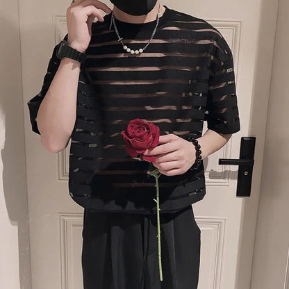 Shadow Veil Herren Shirt mit Transparenten Streifen