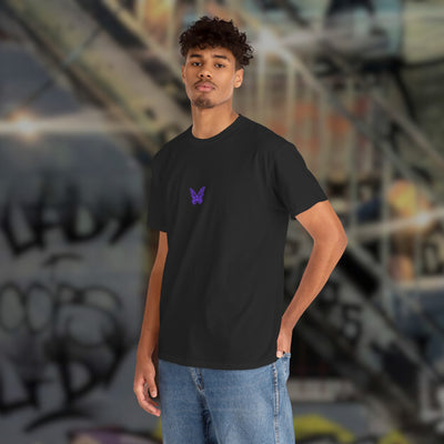 Zwart Techno Butterfly T-shirt bij model, vooraanzicht