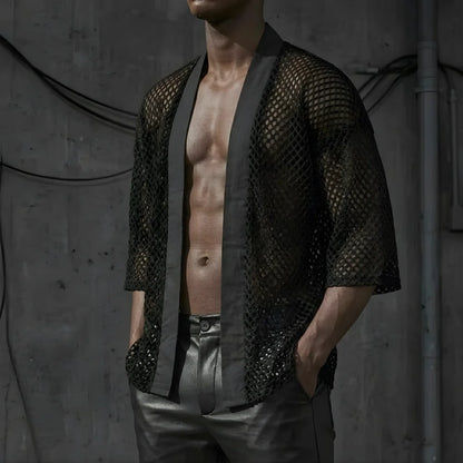 Mesh Vibe Kimono, Hände in Taschen, lässiger Festival-Style