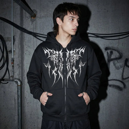 Dark Tribal Zip Hoodie seitlich, urbaner Look, Rave