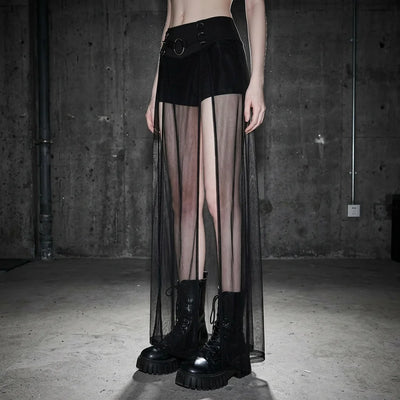 Dusk Mesh Rok met plateauboots, vooraanzicht bij model