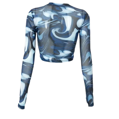 Achteraanzicht Midnight Waves Mesh Crop Longsleeve, blauw-wit, festivalwear