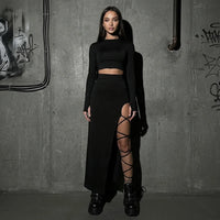 Zwarte Midnight Lace-Up Set, volledig vooraanzicht bij model