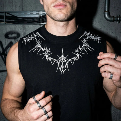 Close-up Nightfall tanktop, zwart design, technofestival-look