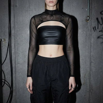 Vooraanzicht, zwart Vleugje Elegantie, rave-top, clubmode