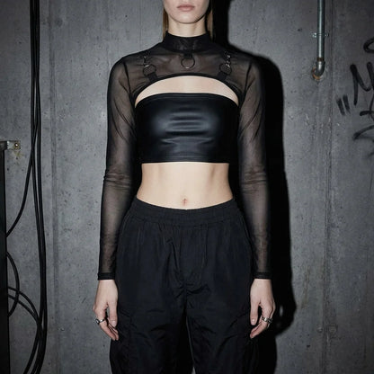 Frontansicht, schwarzer Hauch von Eleganz, Rave-Top, Club-Mode