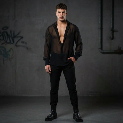 Luftige Eleganz - Durchsichtiges Rave Herrenhemd - Rückansicht | Techno Essentials