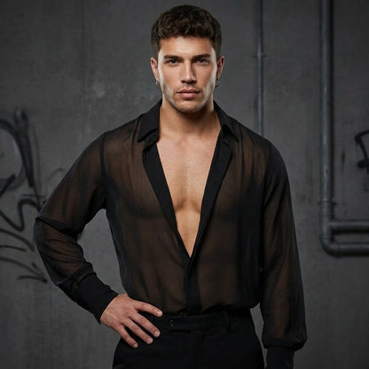 Luftige Eleganz - Durchsichtiges Rave Herrenhemd - Frontansicht | Techno Essentials