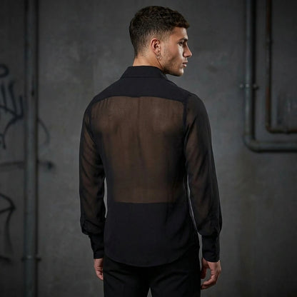 Luftige Eleganz - Durchsichtiges Rave Herrenhemd - Ganzkörper-Aufnahme | Techno Essentials