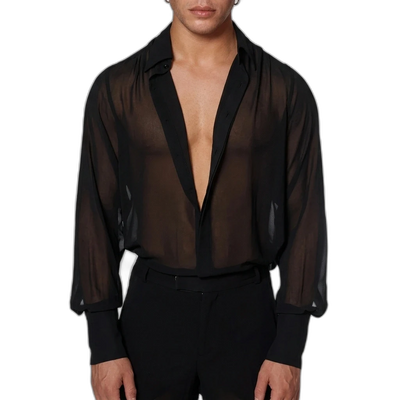 Luchtige elegantie - transparant rave-herenoverhemd - close-up van het product | Techno Essentials