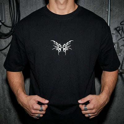 Zwart Tribal Techno Vibes oversized T-shirt, detail van de tribal print #farbe_schwarz
