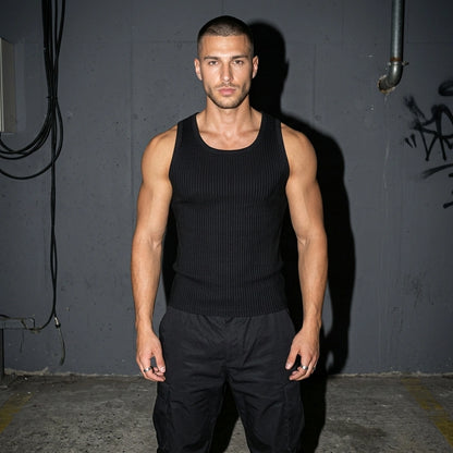 Schwarzes Tanktop für Herren - Frontansicht | Techno Essentials
