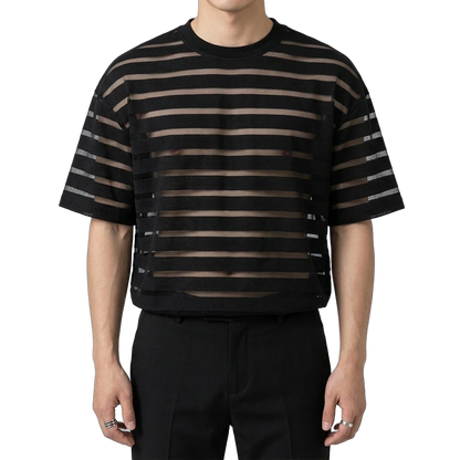 Shadow Veil Herren Shirt mit Transparenten Streifen - Produkt-Nahaufnahme | Techno Essentials